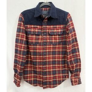 American Eagle Shacket Mens XS Navy Red Plaid Button Up Rugged Outdoor Thick